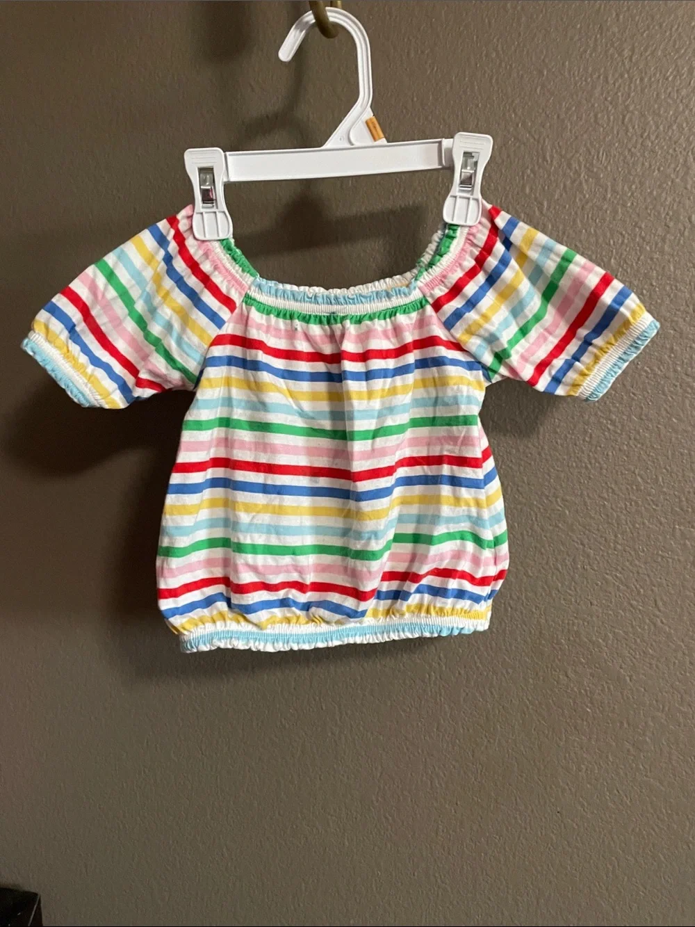 Girls' Off-Shoulder Rainbow Stripe Top - Multicolor